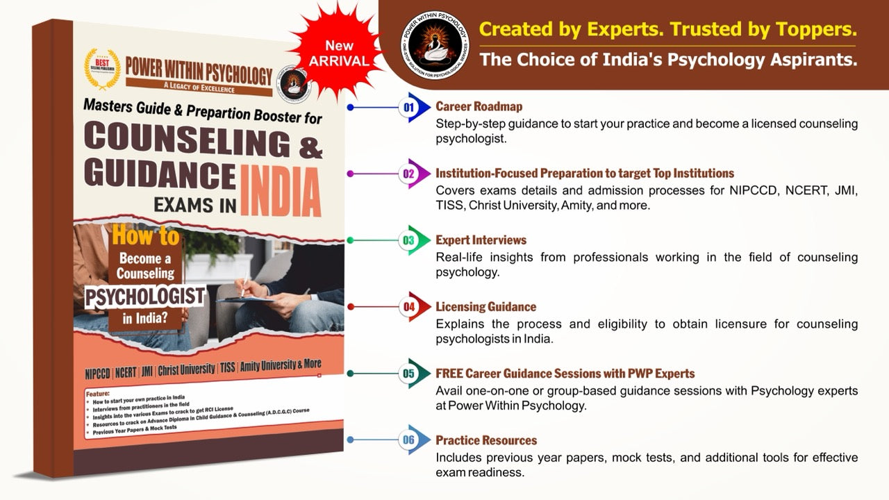 Counseling & Guidance Entrance Exams in India – Masters Guide & Preparation Boosters Book – Includes Previous Year Papers, Mock Tests, Complete Guide & Insights – NIPCCD (ADCGC), NCERT (PGDGC), TISS, JMI & More