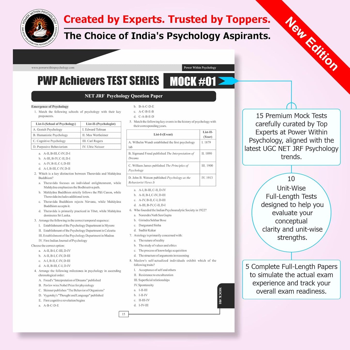 PWP NTA UGC NET JRF Paper 2 Psychology 2025 Achievers Question Bank Book | 15 Full Paper Mock Test Papers | OMR Sheets + Free CBT Mode Online Access | Also useful for SET / GATE / UPHESC / HPPSC / RPSC