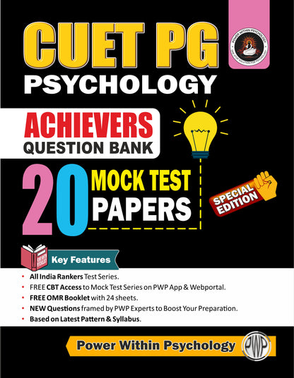 PWP NTA CUET PG Psychology Achievers Test Series | 20 Mock Test Papers | CUET PG Psychology Entrance Exam Book 2025 Question Bank